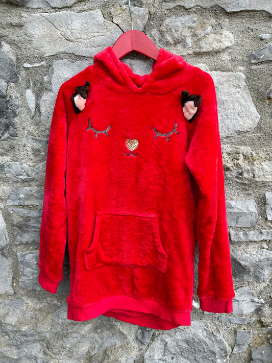 Deer fleece red long hoodie  9-10y (134-140cm)