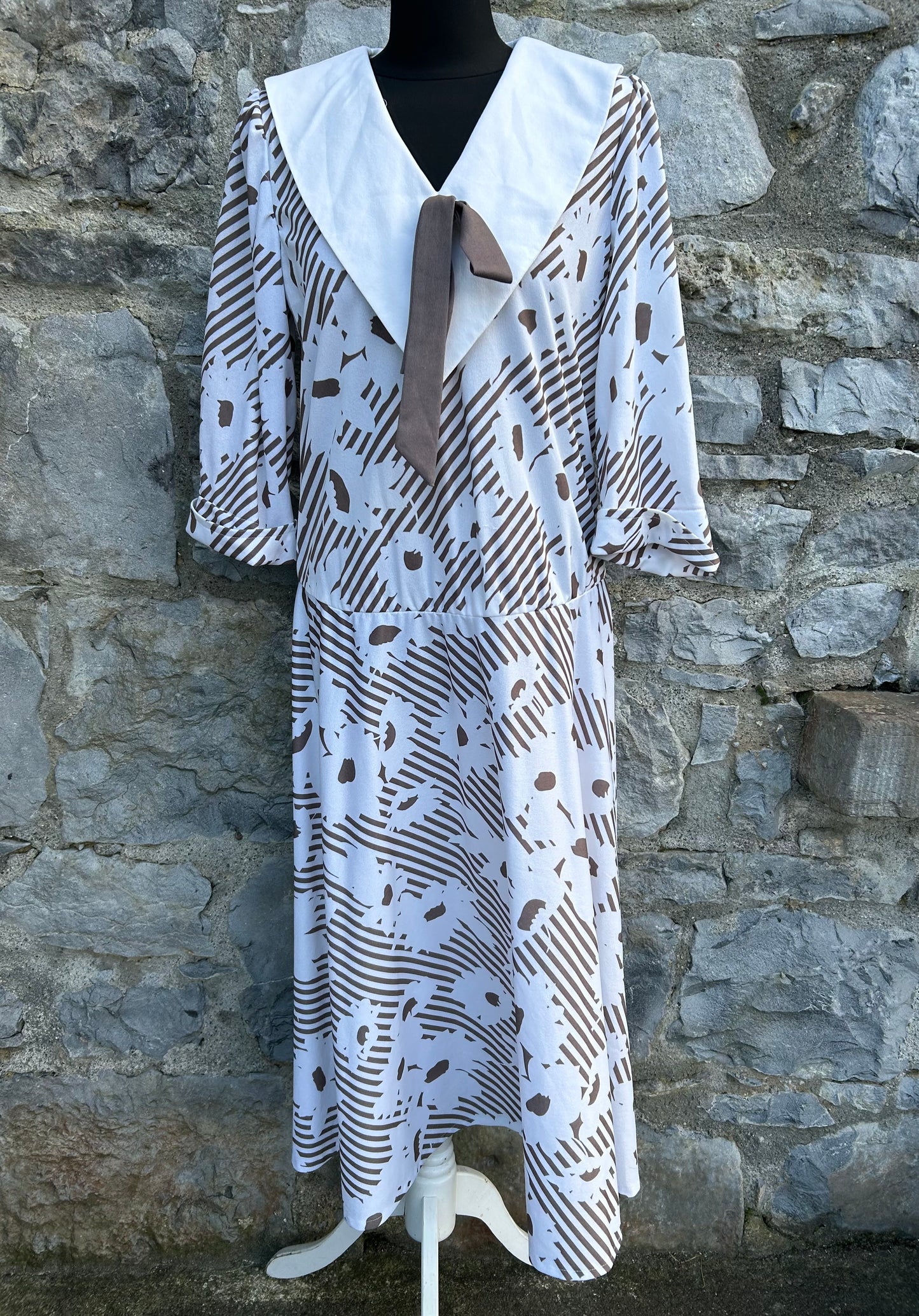 80s brown floral dress uk 12-14