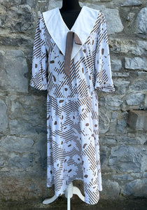 80s brown floral dress uk 12-14