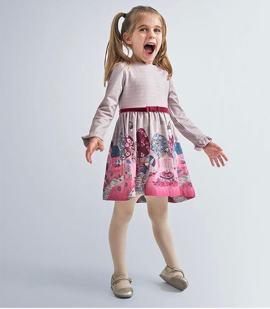 Beige&pink girl town dress  7-8y (122-128cm)