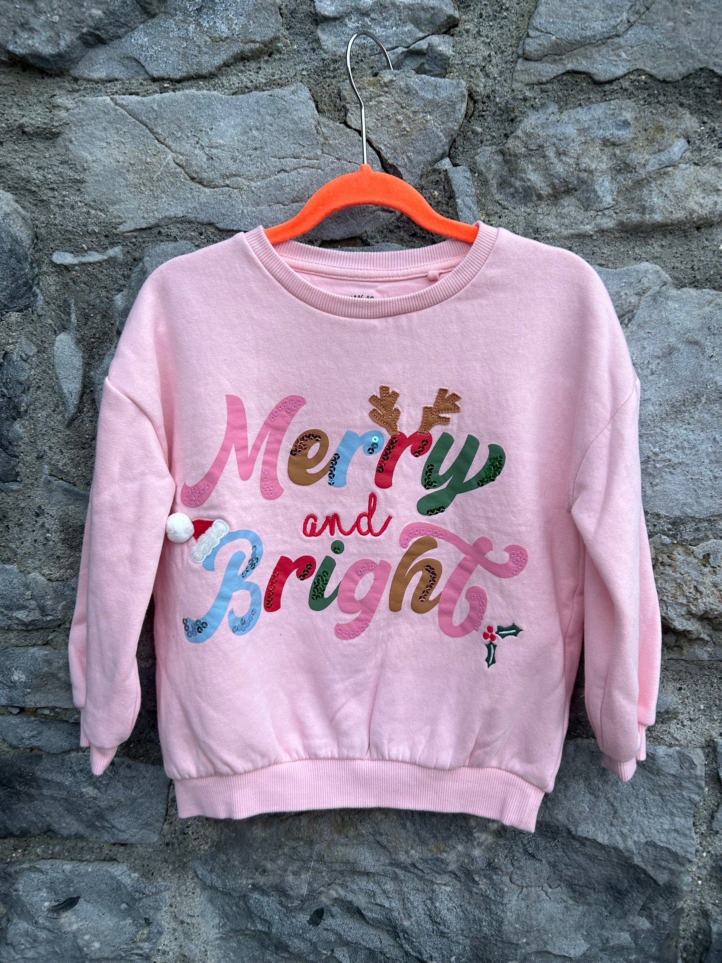 Merry& Bright pink sweatshirt  4-5y (104-110cm)