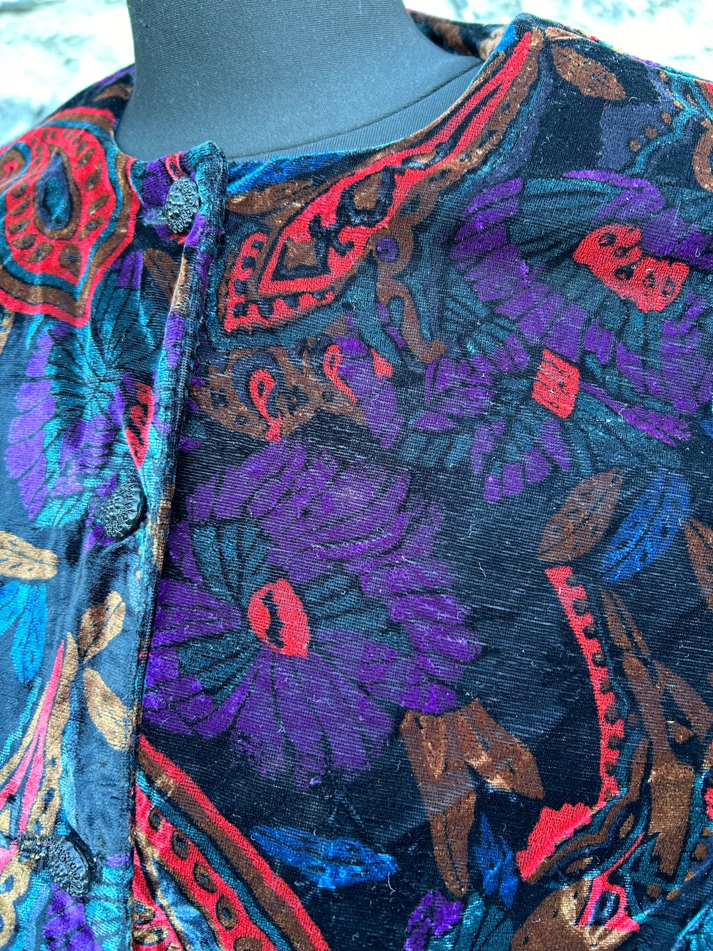 80s floral velour jacket uk 12