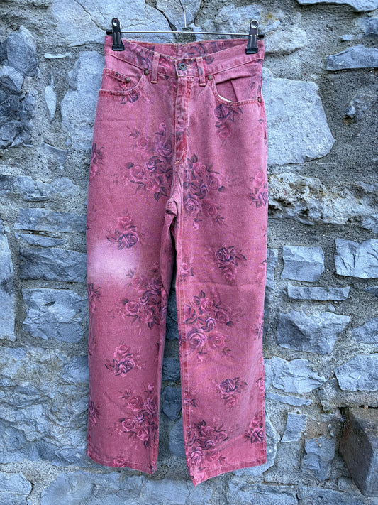 90s maroon floral jeans XS