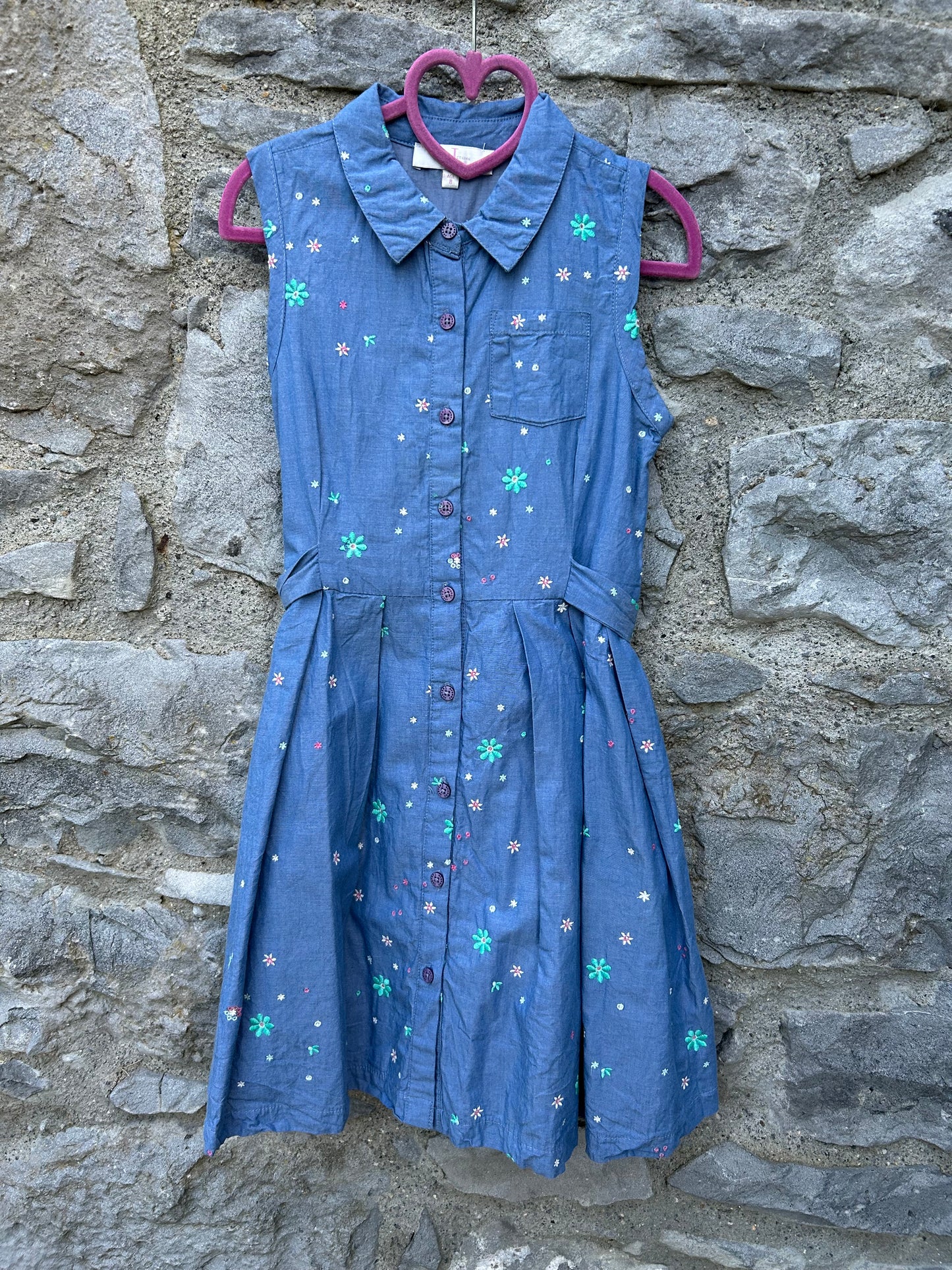 Blue embroidered flowers dress  7-8y (122-128cm)