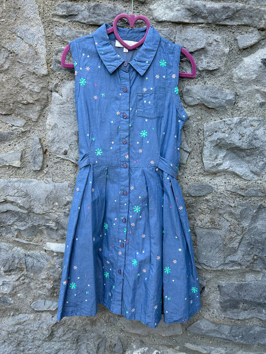 Blue embroidered flowers dress  7-8y (122-128cm)