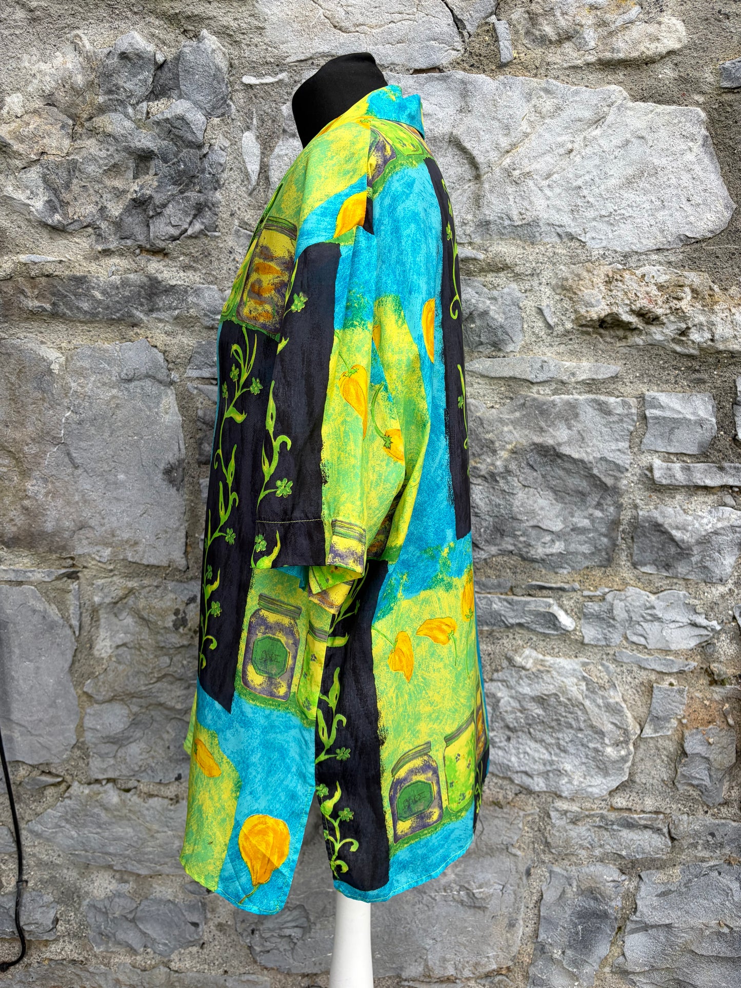 90s Blue&green patchwork shirt Medium