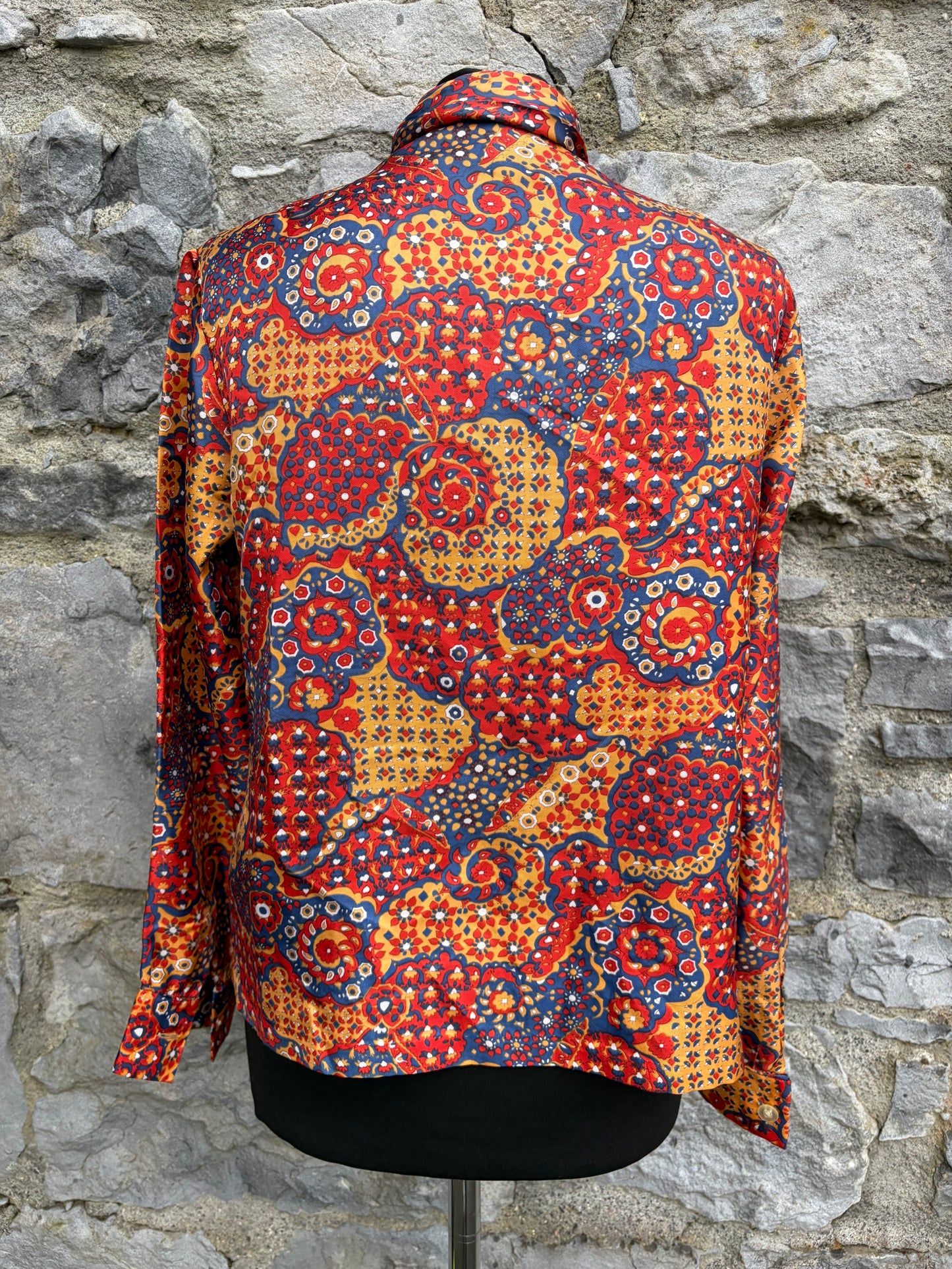 80s Red&orange patchwork blouse uk 10