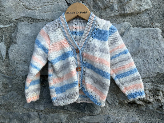 Blue&white peach pointelle cardigan  3-6m (62-68cm)