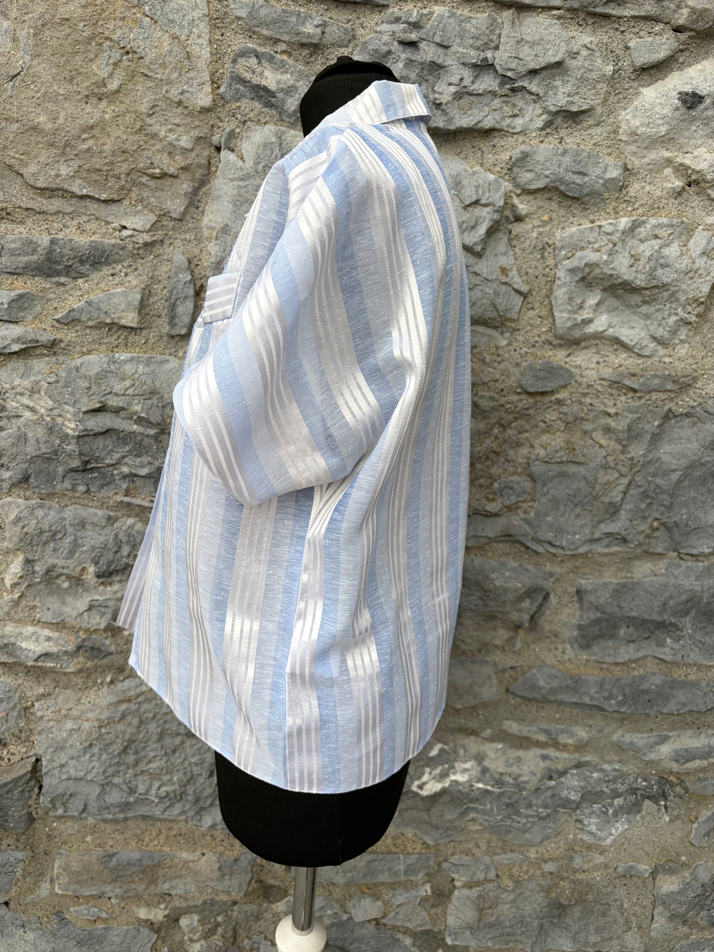 80s icy blue stripes blouse uk 10-12