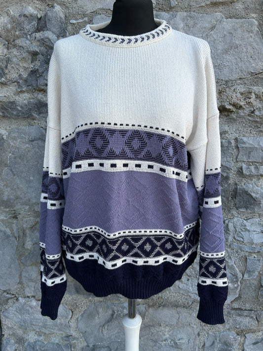 80s white&blue jumper Large
