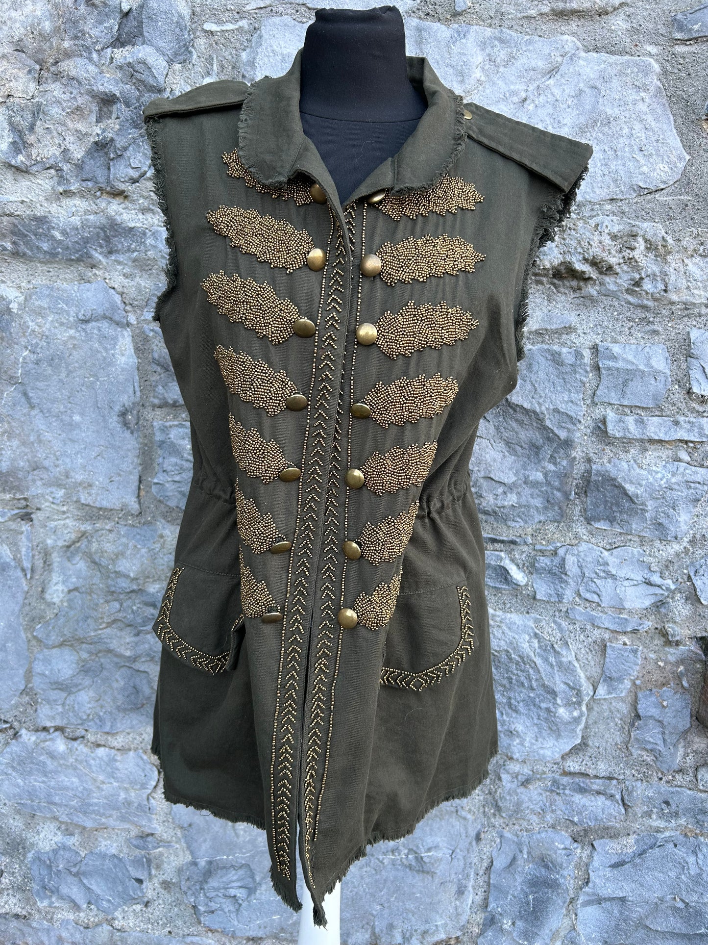 Khaki military style waistcoat uk 12
