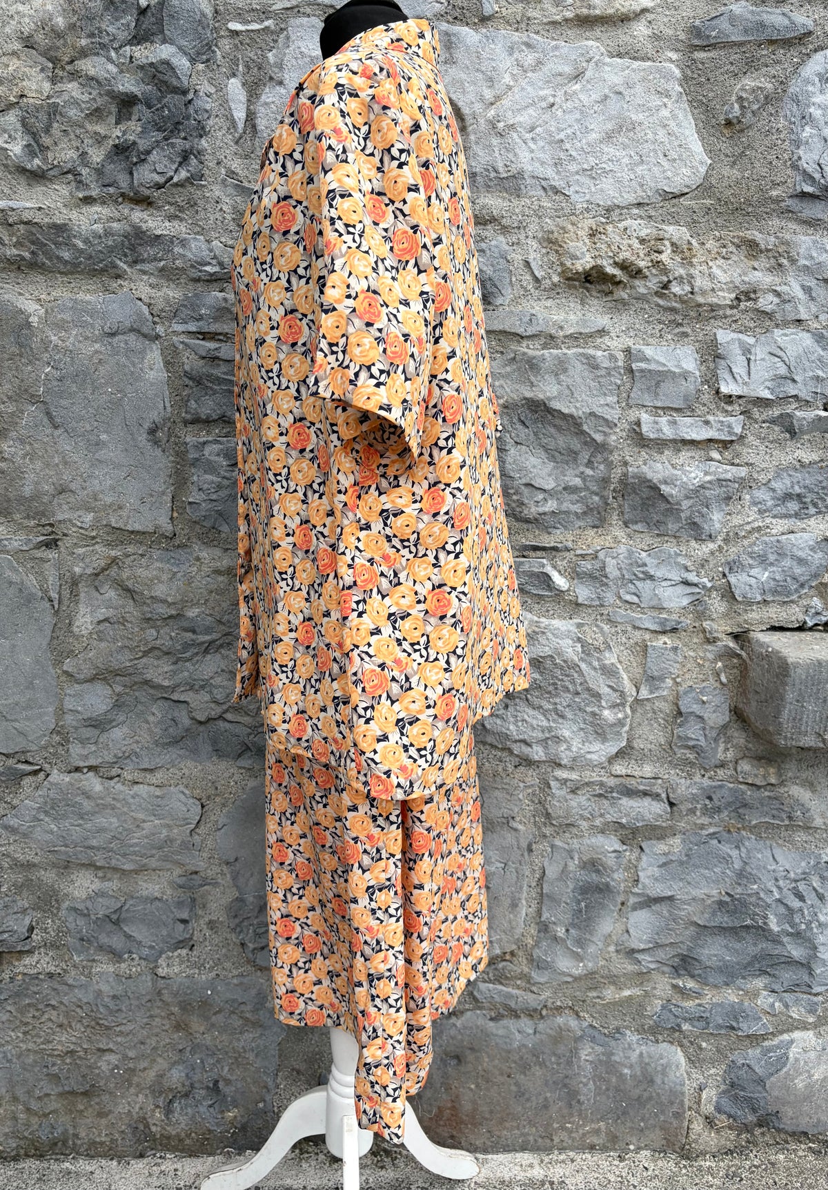 90s orange roses blouse&skirt uk 14-16
