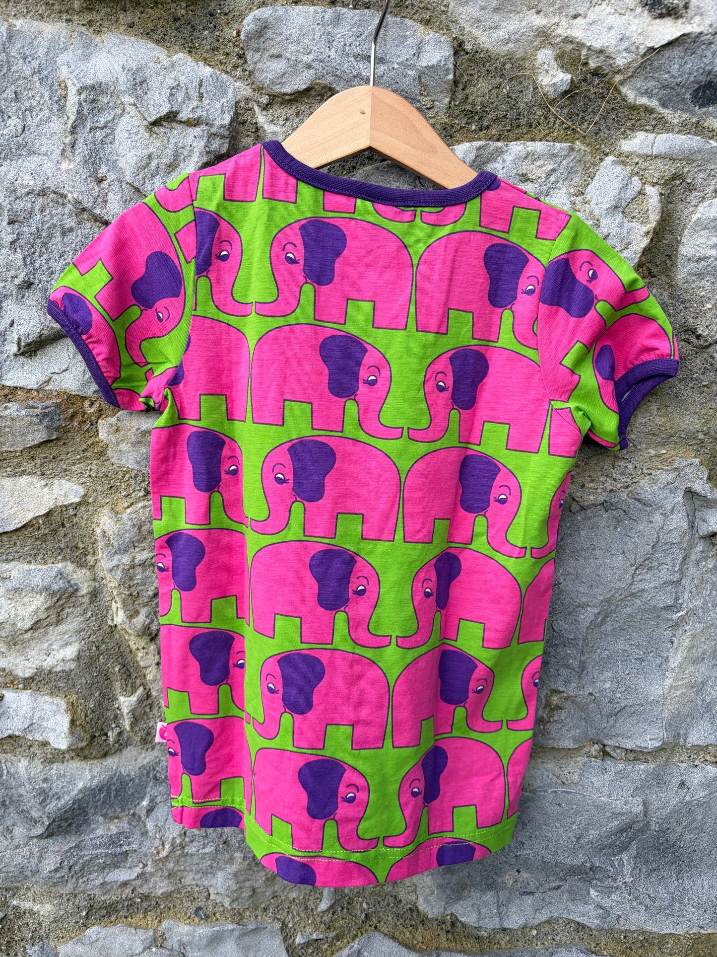 Pink elephants green T-shirt 3-4y (98-104cm)