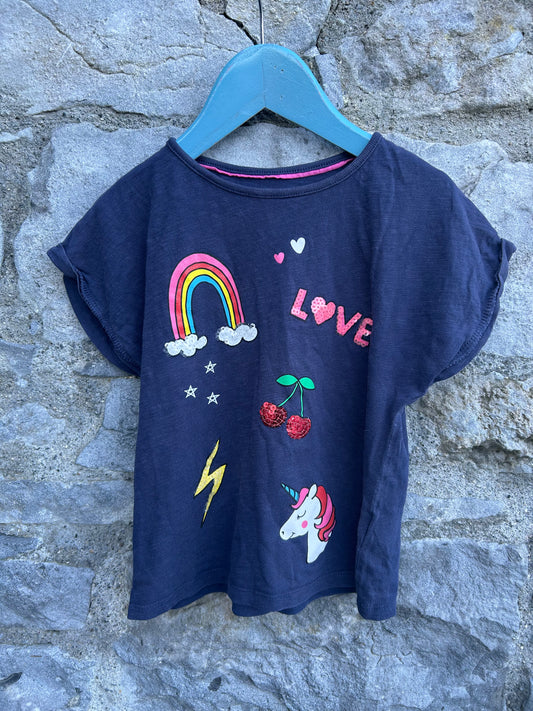 Rainbow love navy T-shirt 6y (116cm)
