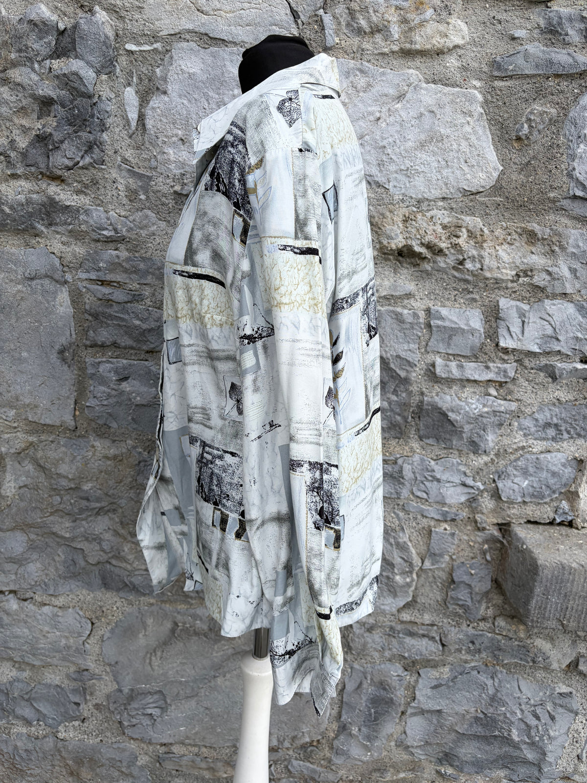 90s white&grey abstract shirt uk 14-16