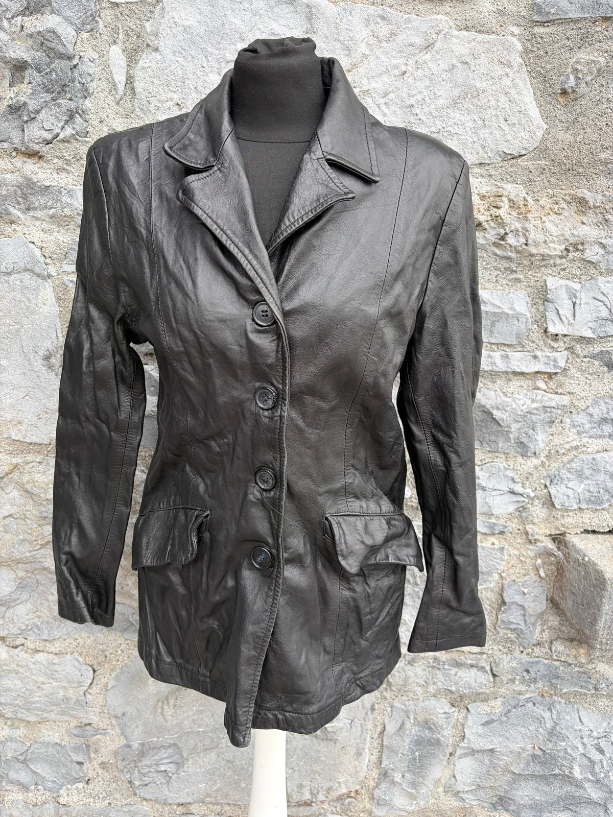 90s black leather jacket uk 8