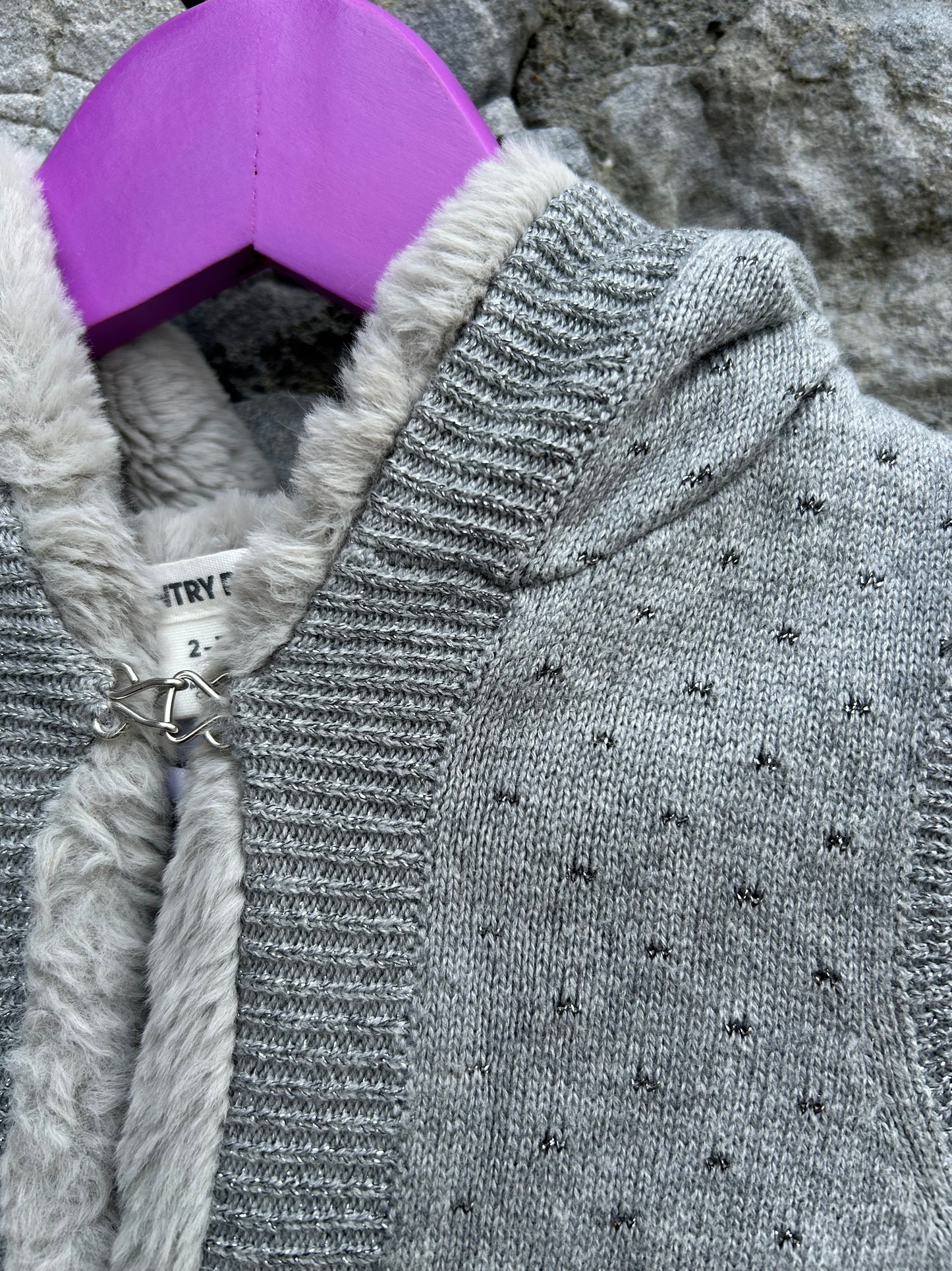 Grey furry lined gilet 2-3y (92-98cm)