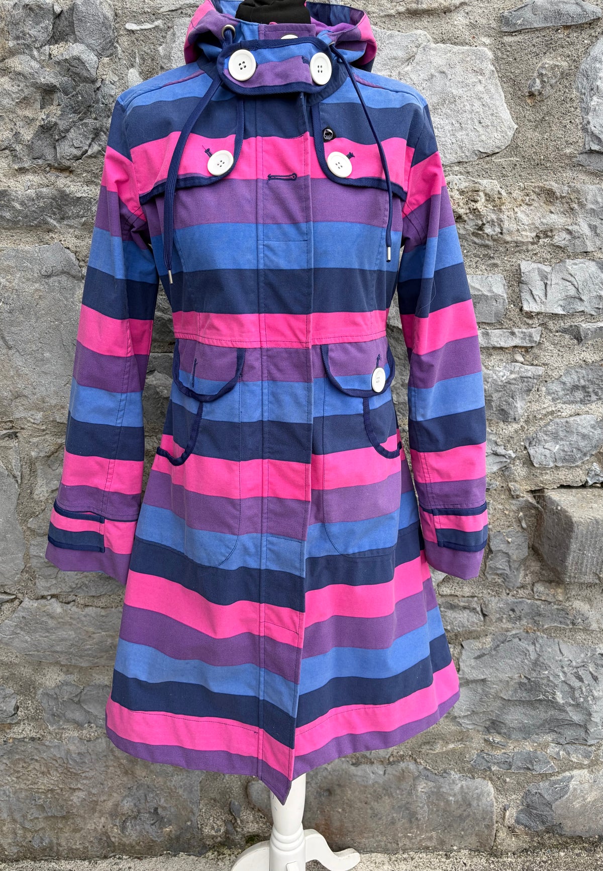 Purple&pink stripy raincoat uk 8