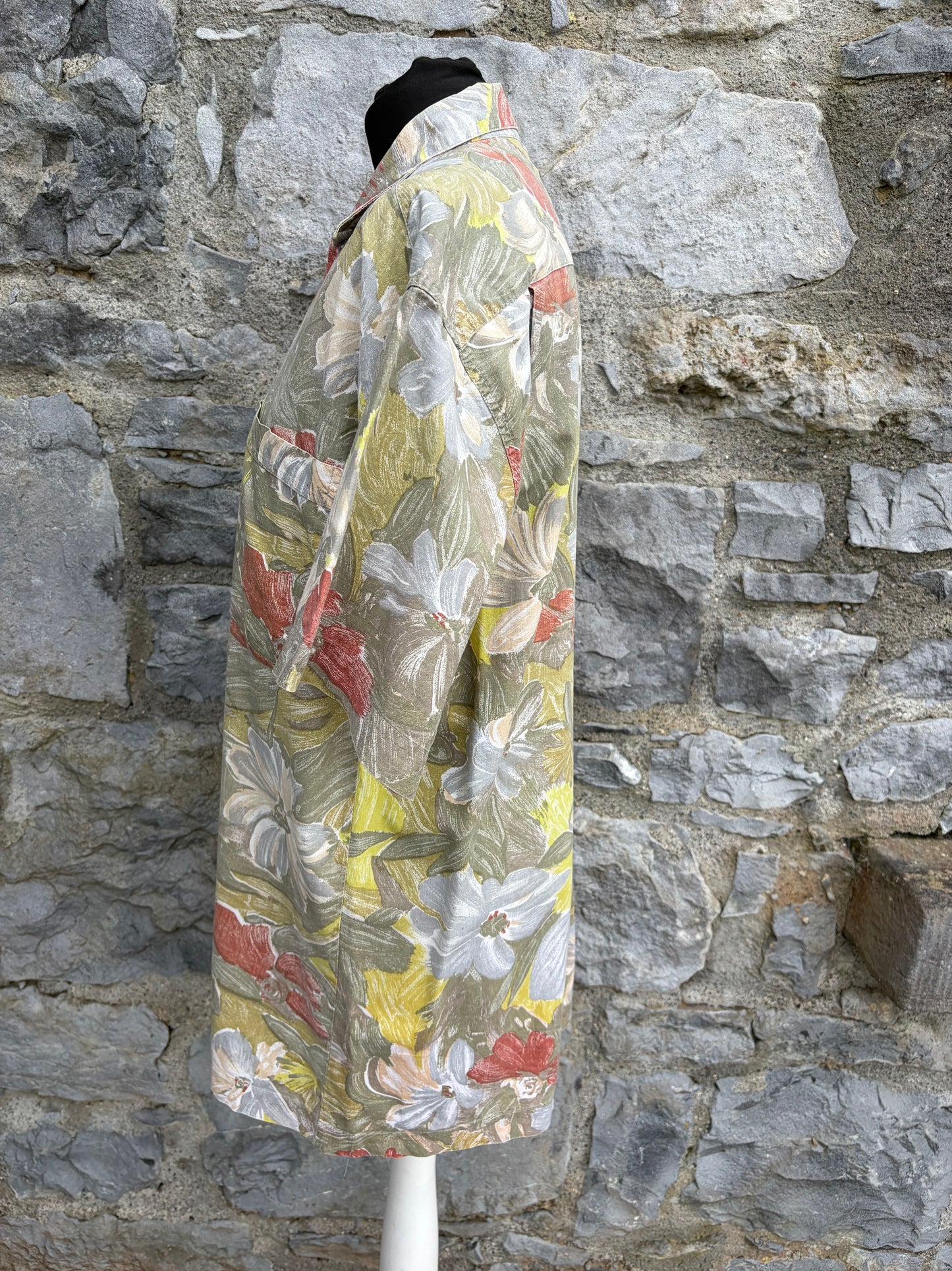80s khaki&green floral shirt Medium