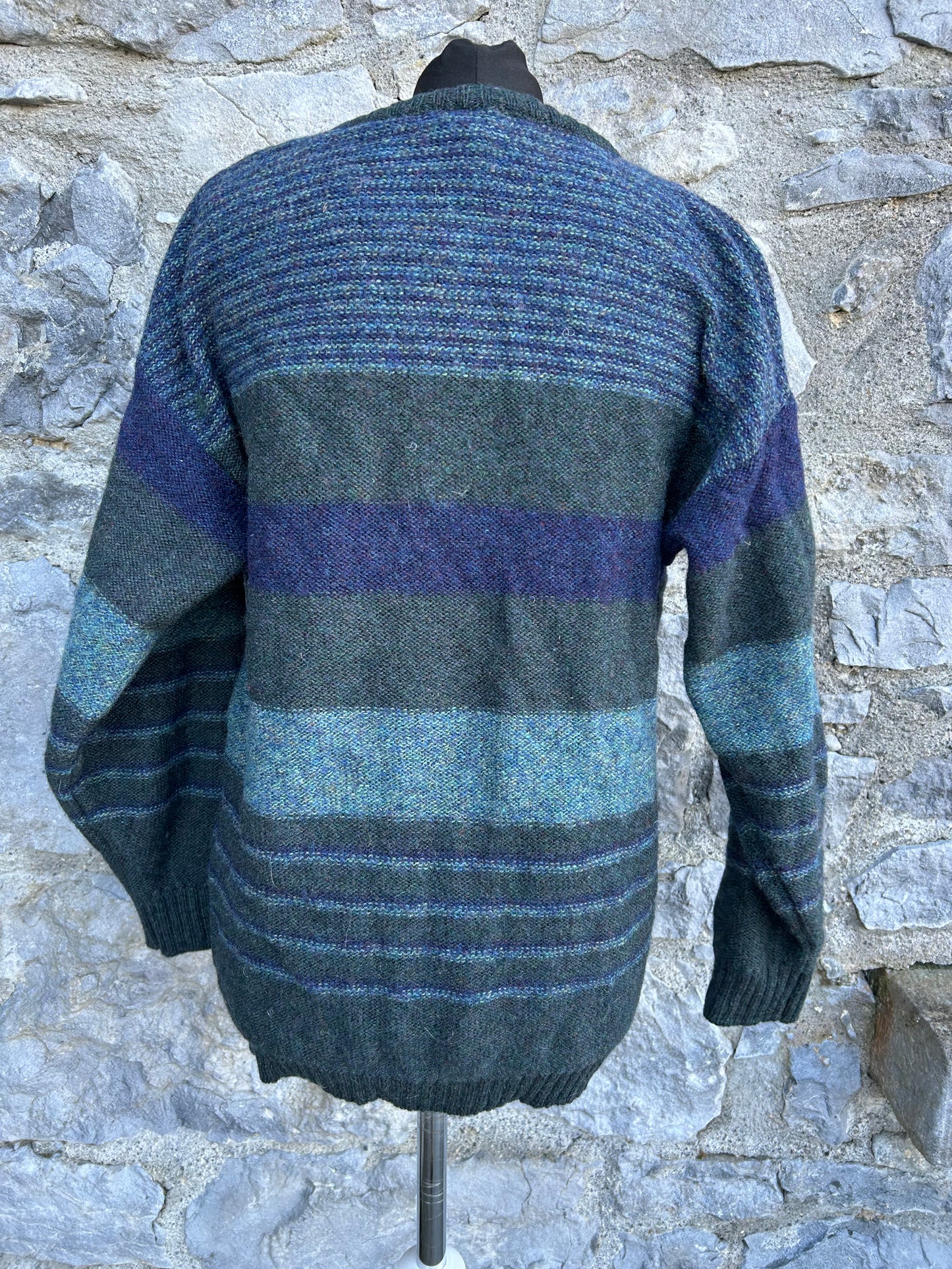 90s khaki&petrol stripy jumper S/M