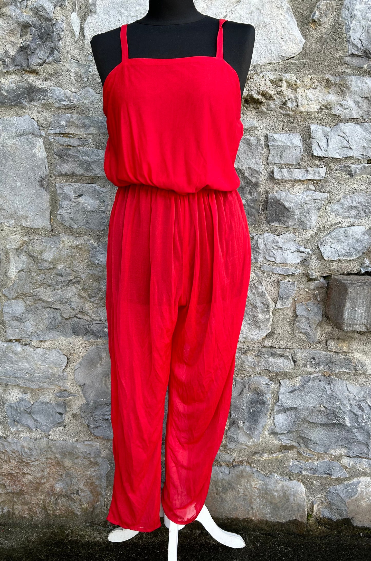 80s red sheer jumpsuit uk 12