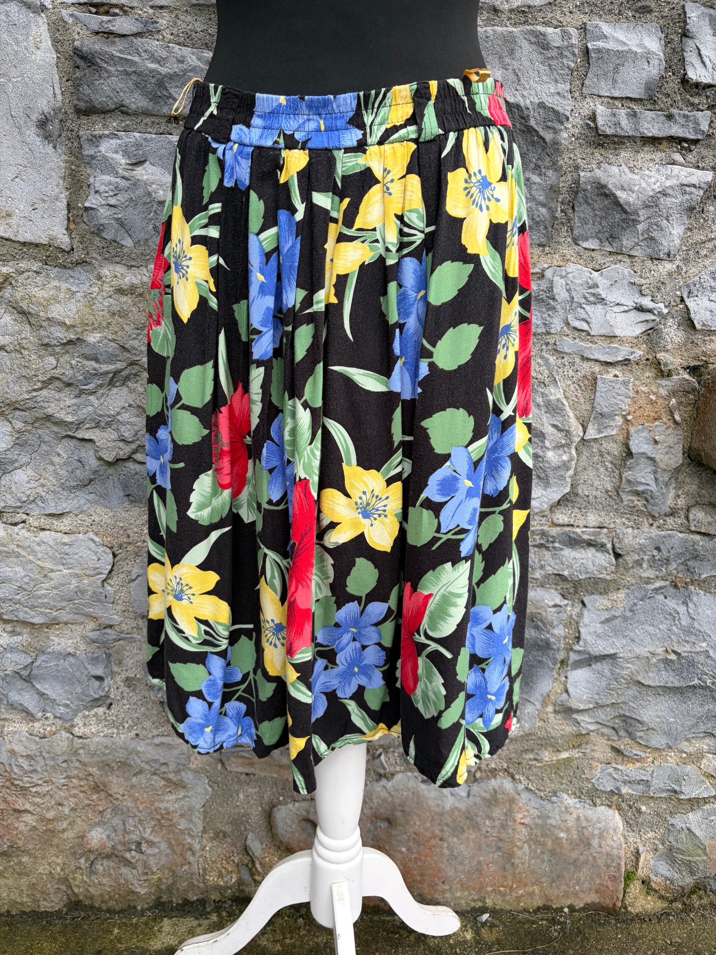 80s blue&yellow flowers skirt uk 10-12