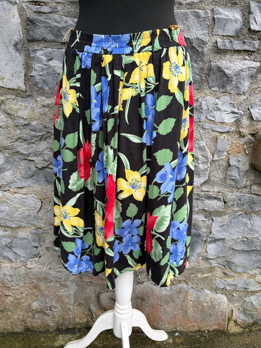 80s blue&yellow flowers skirt uk 10-12