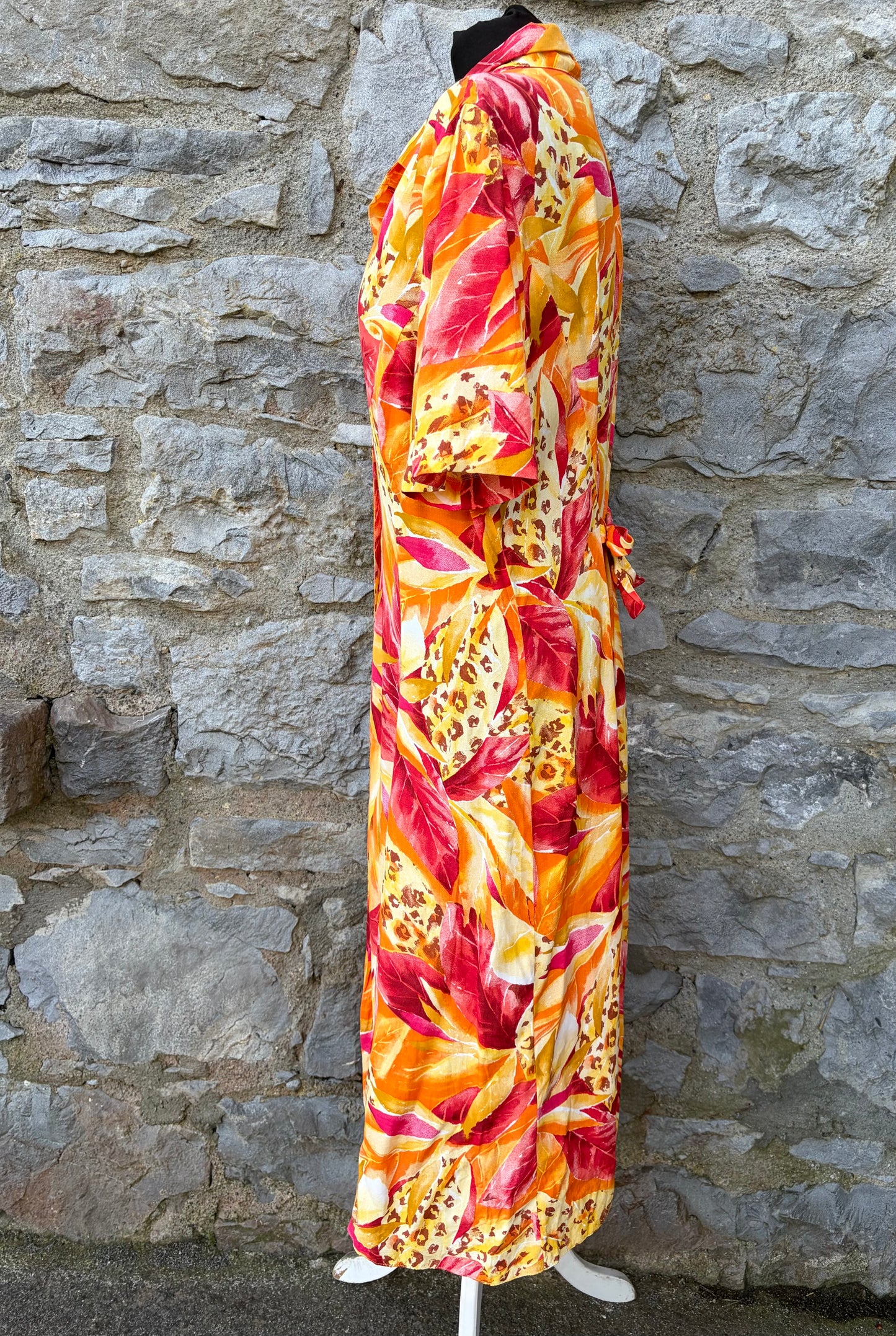 80s orange flowers button up dress uk 12-14