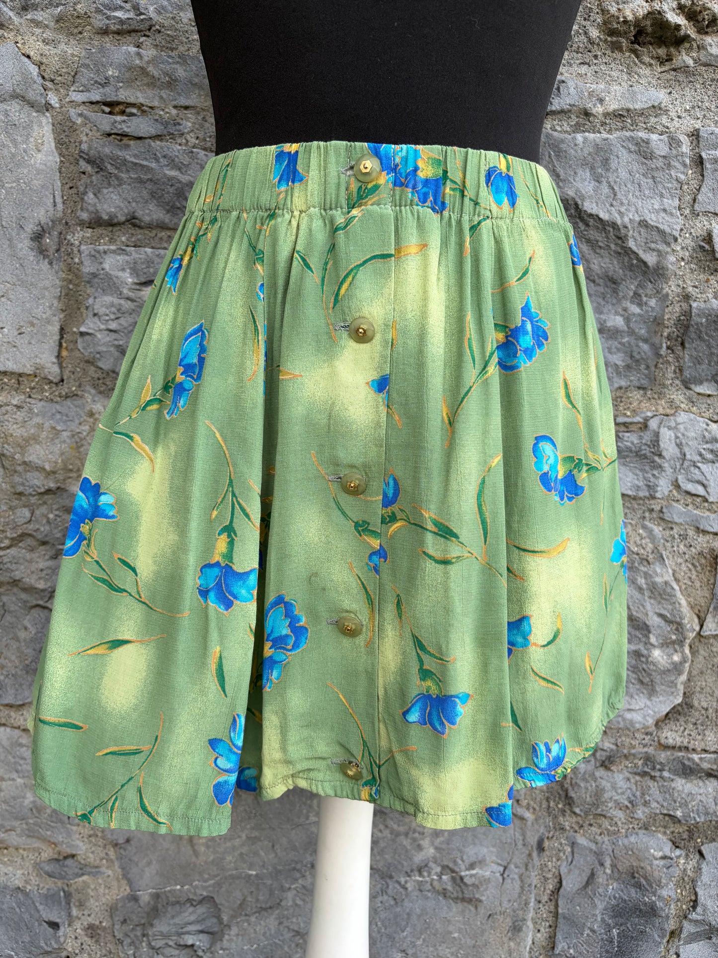 80s blue flowers green blouse&skirt uk 8-10