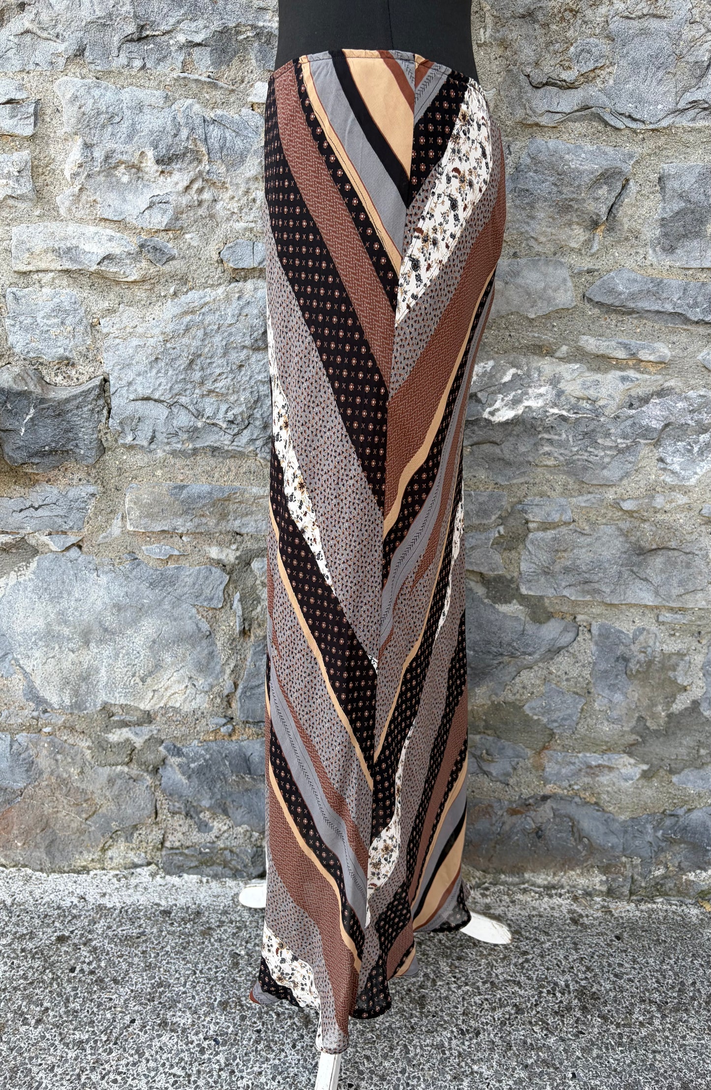 90s brown stripy maxi skirt uk 12-14