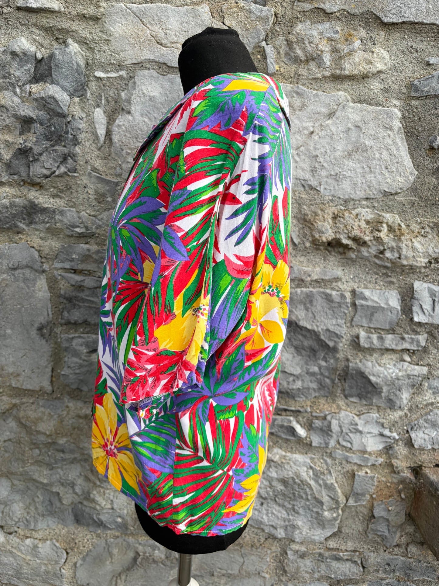 80s tropical plants blouse uk 8