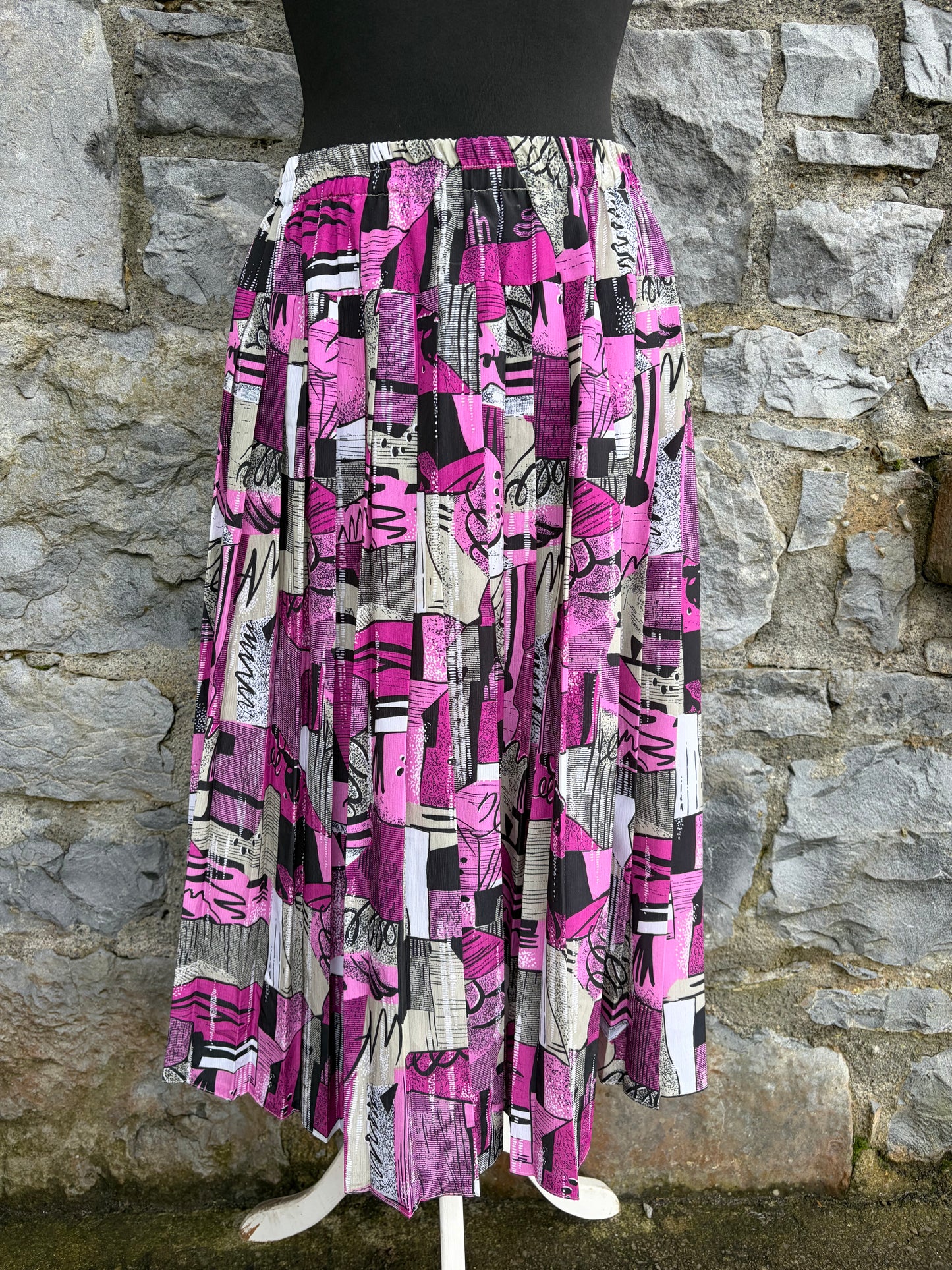 90s pink geometric pleated skirt uk 10-12