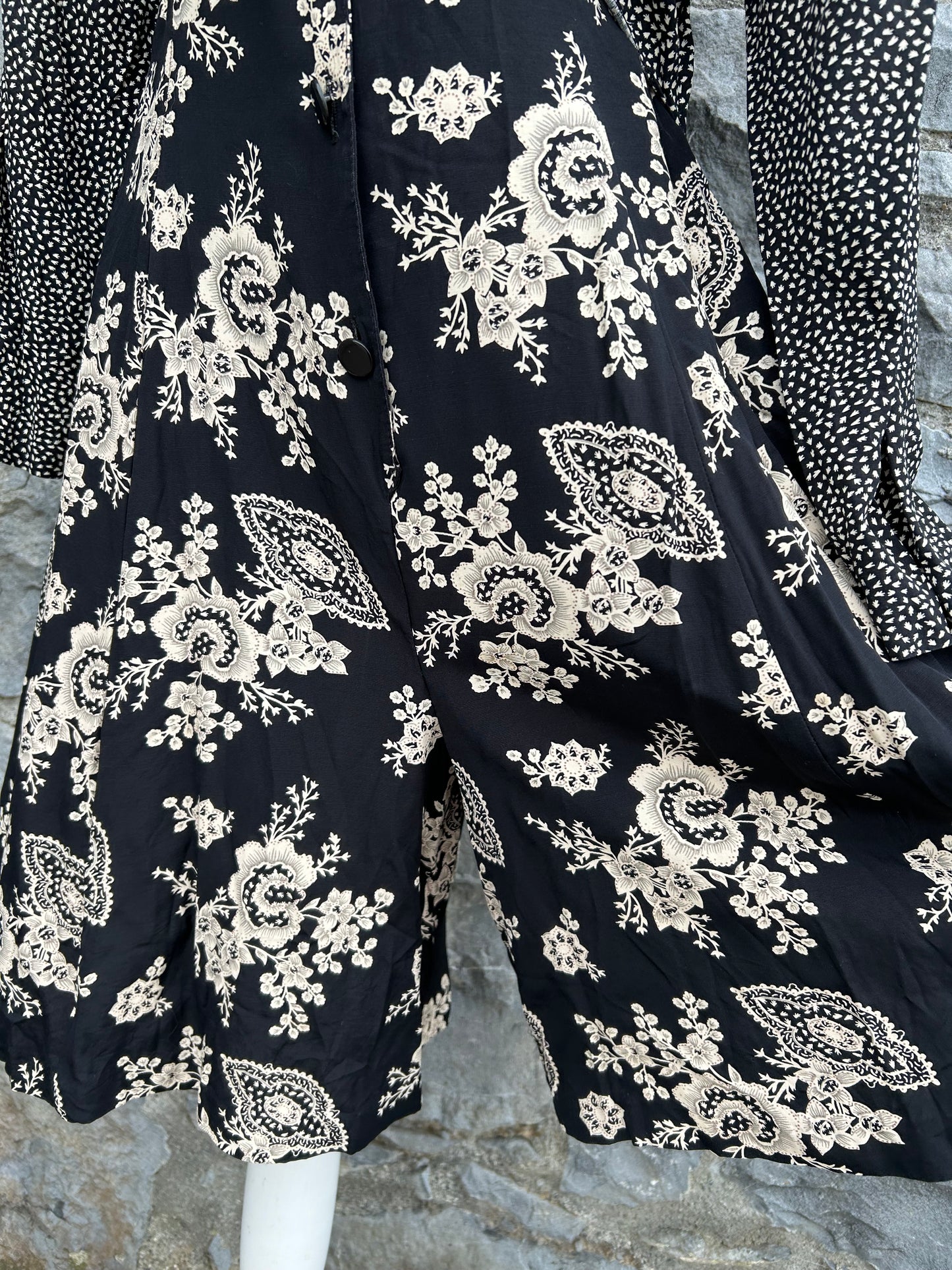 80s Black&white floral&spotty jumpsuit uk 8-10