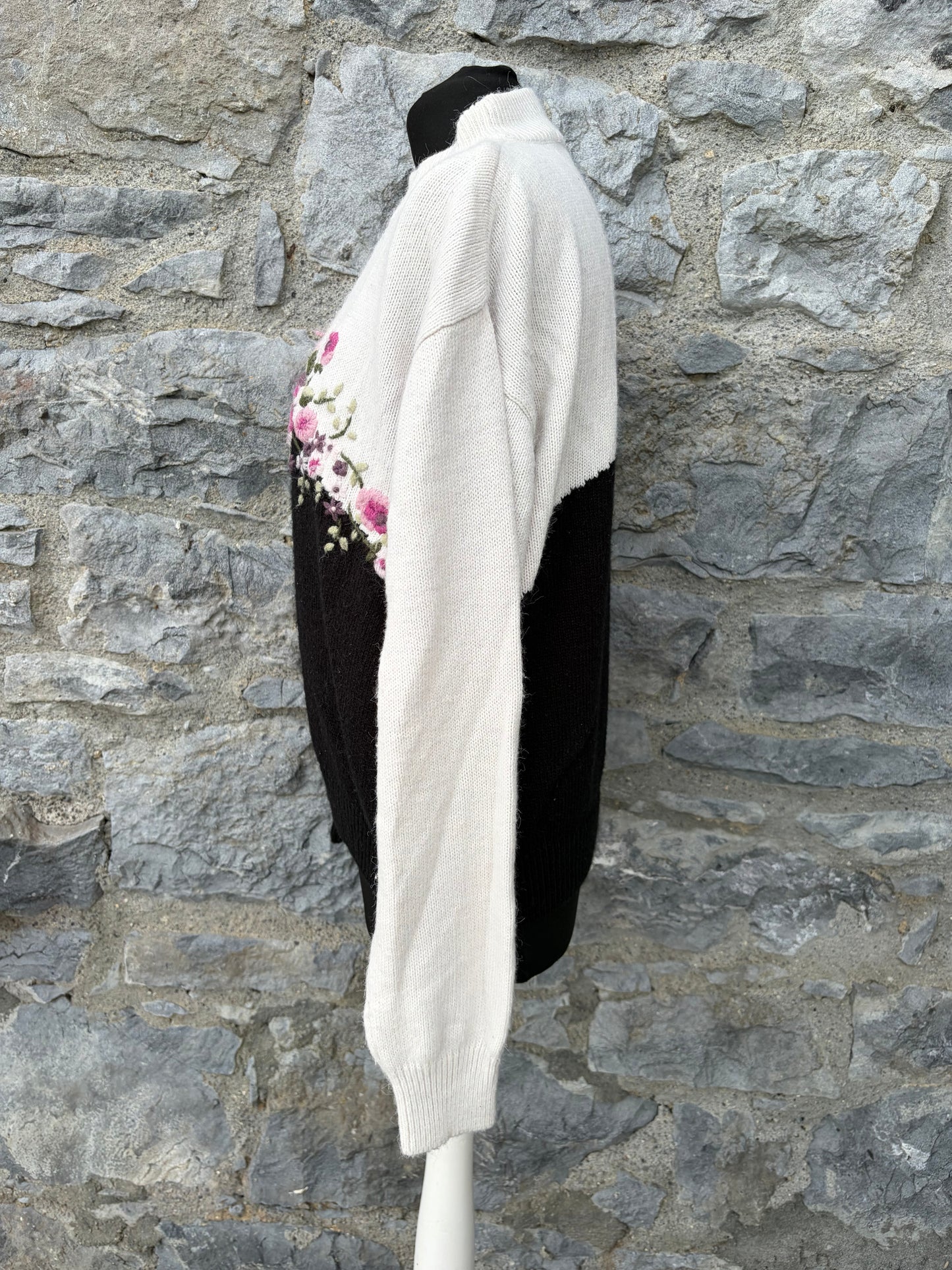 80s colorblock mock neck embroidered jumper uk 14