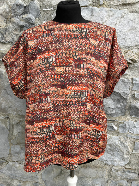 80s brown patterned top uk 14-16