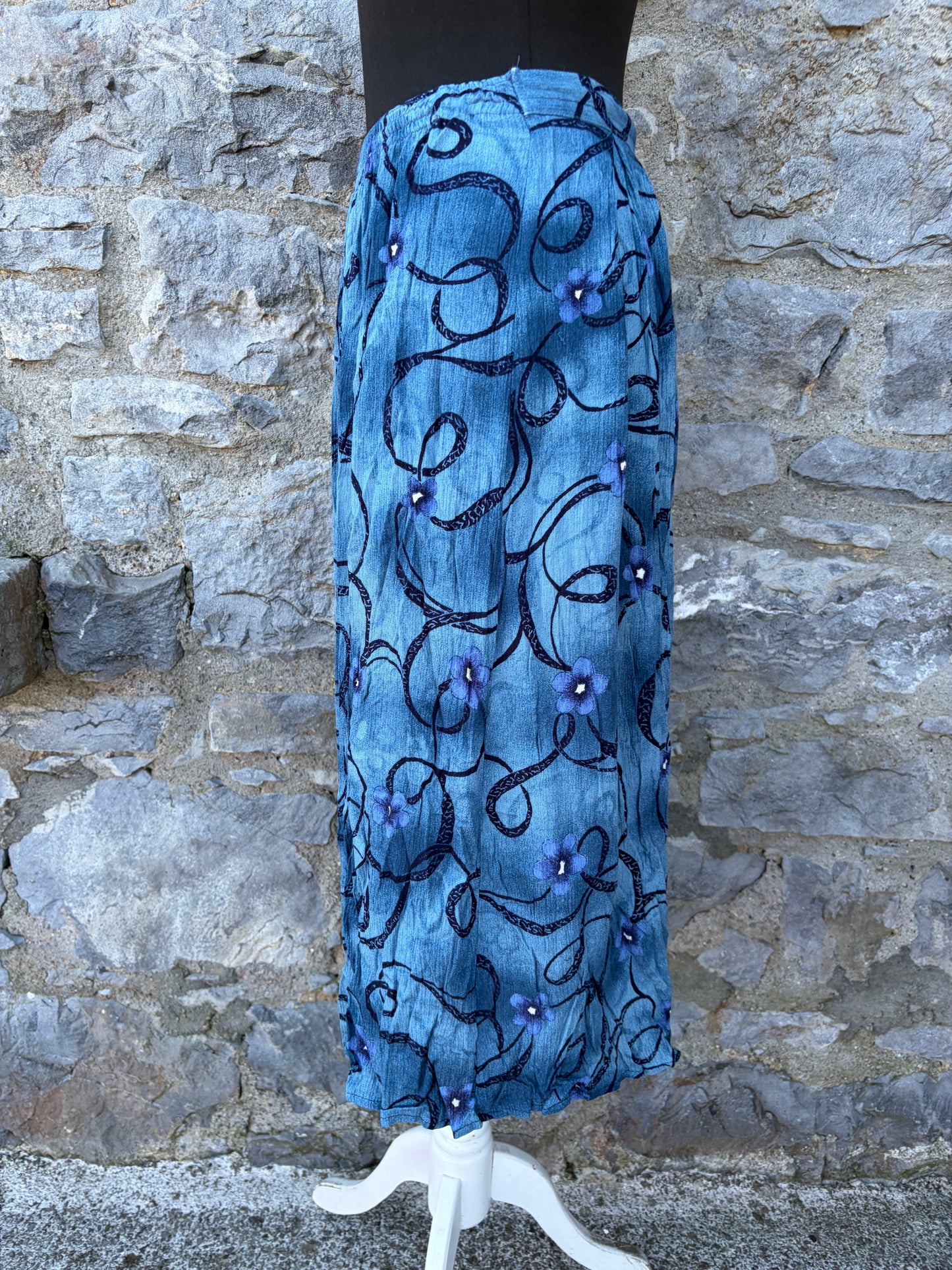 90s blue floral wrinkled skirt uk 10-12