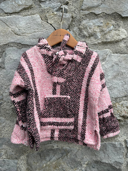 90s pink stripy hoodie  12-18m (80-86cm)