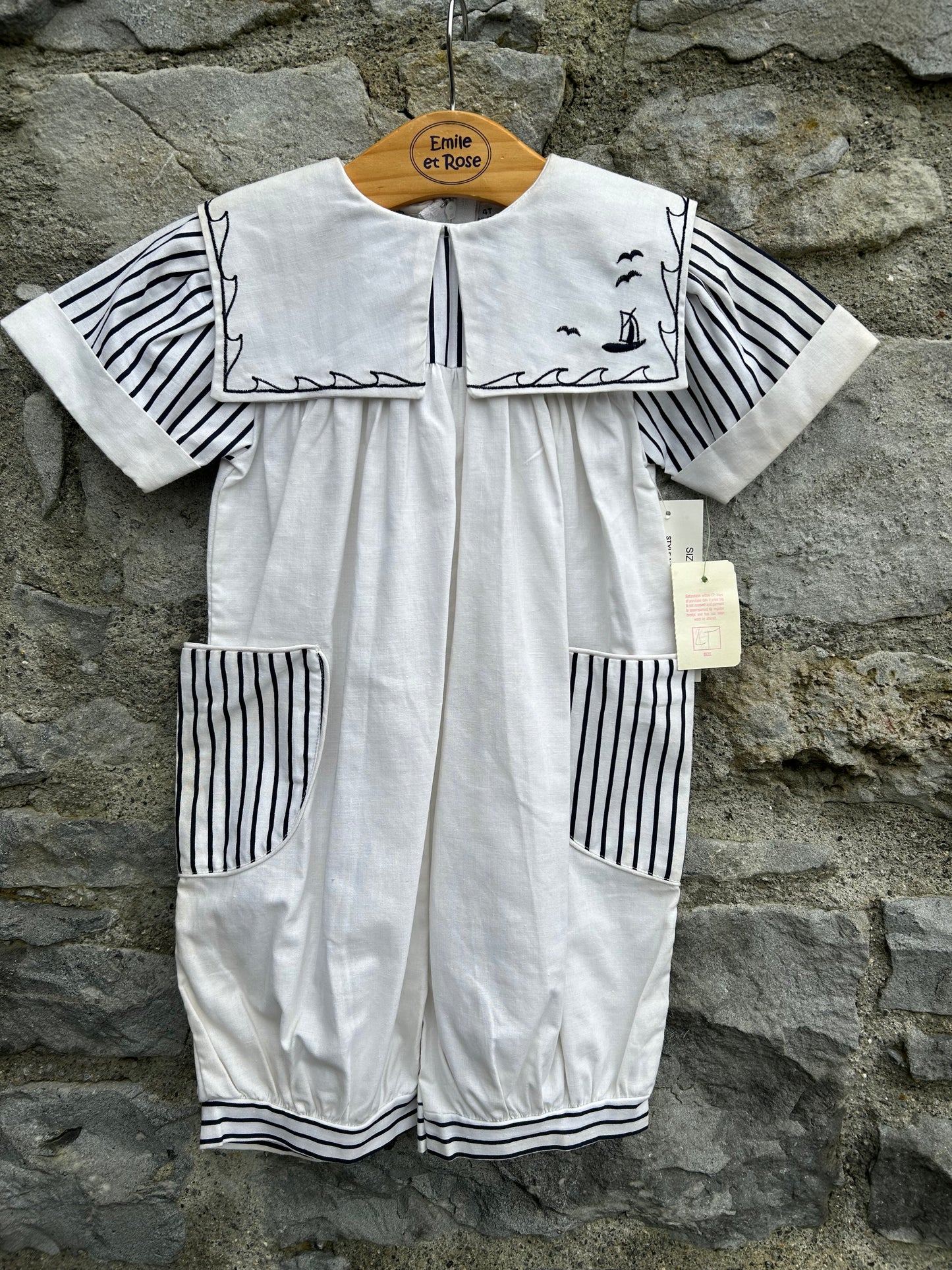 80s white sailor rompers   3-4y (98-104cm)