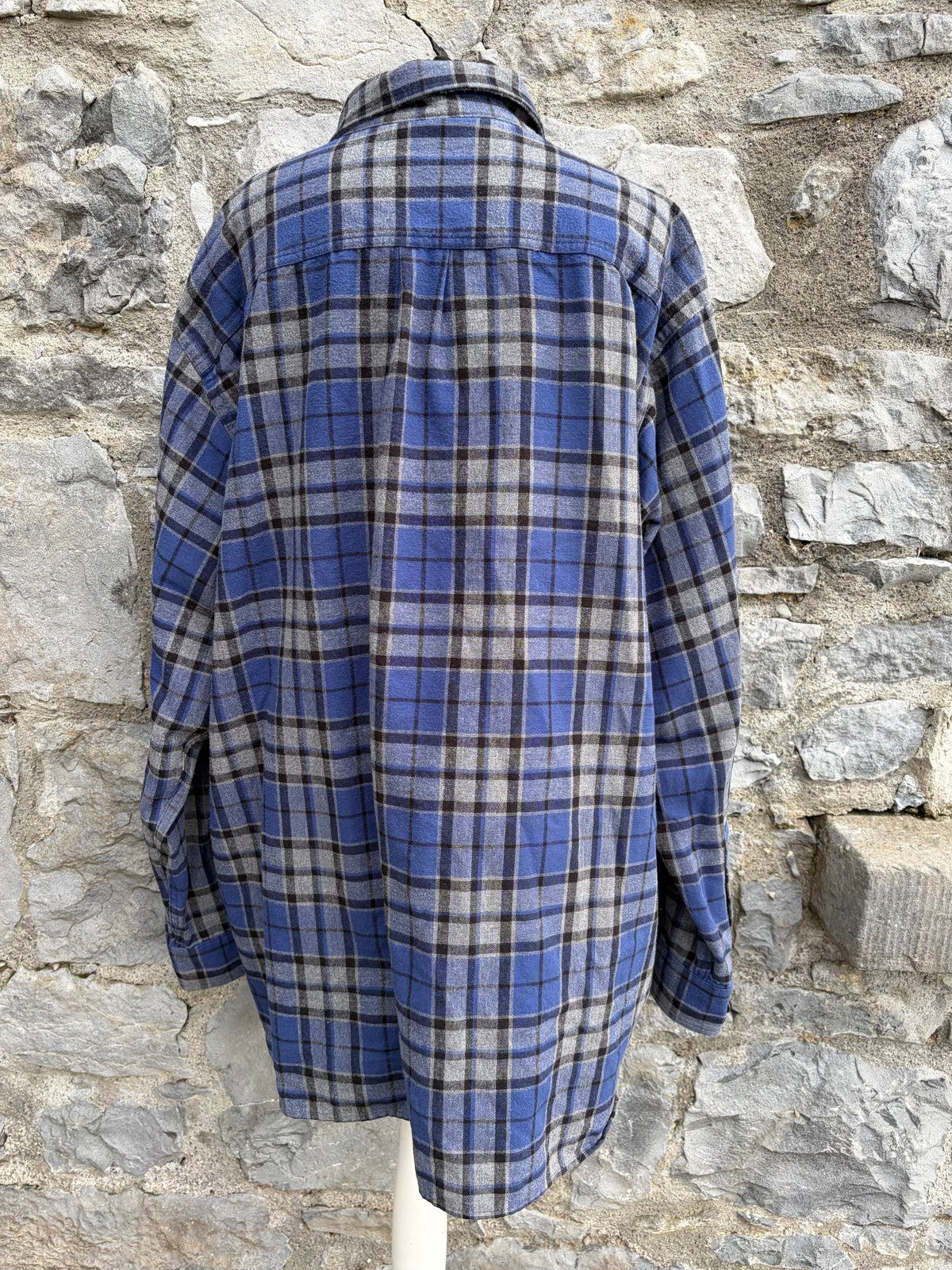 90s Navy&grey check flannel shirt XL-XXL