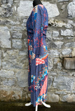 Load image into Gallery viewer, Blue patchwork floral maxi dress uk 8
