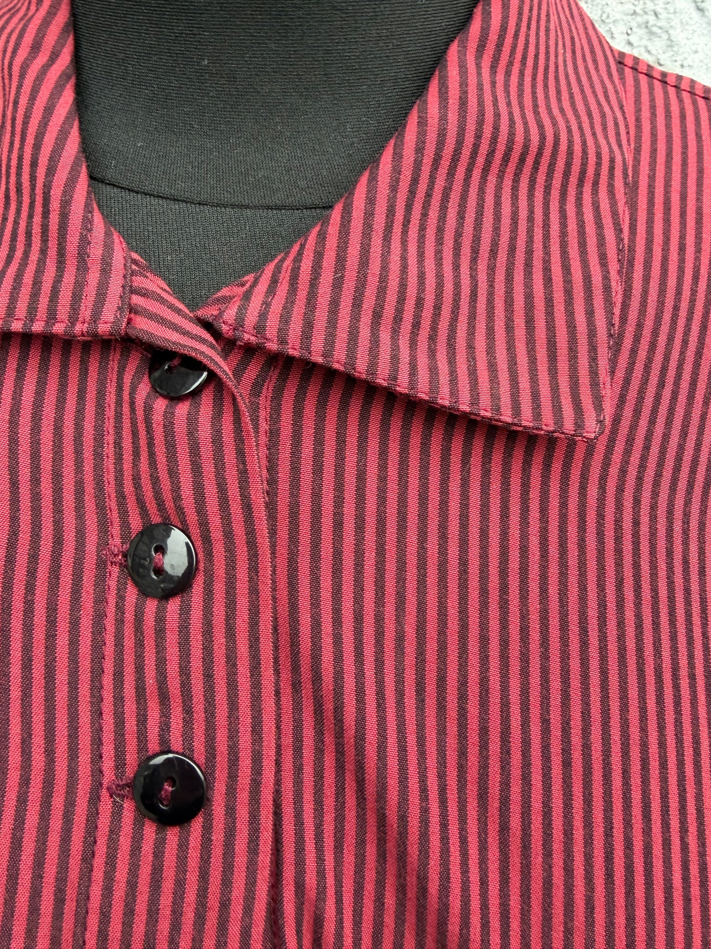 80s red&brown stripy blouse uk 12-14