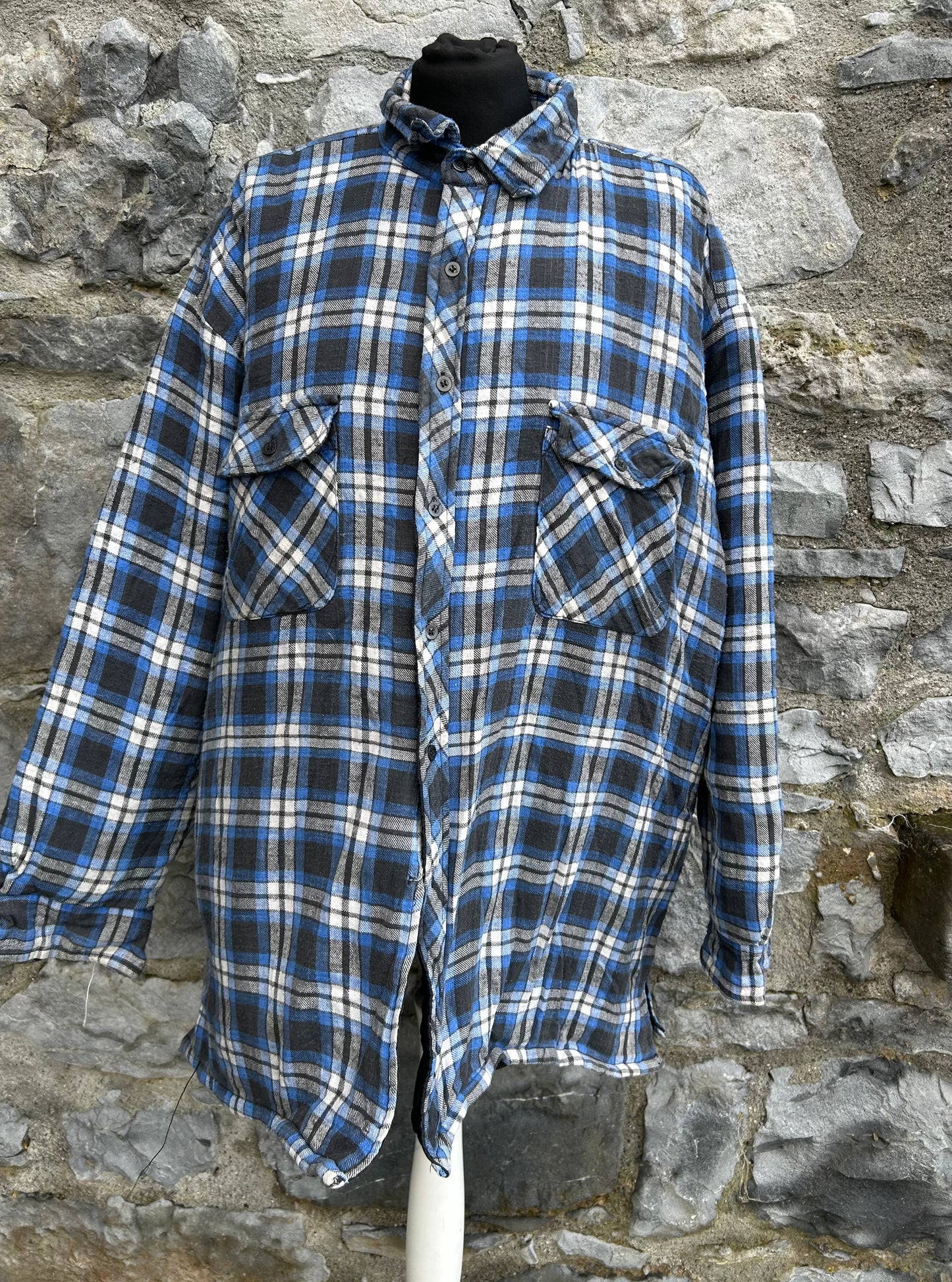 90s navy check work overshirt XL