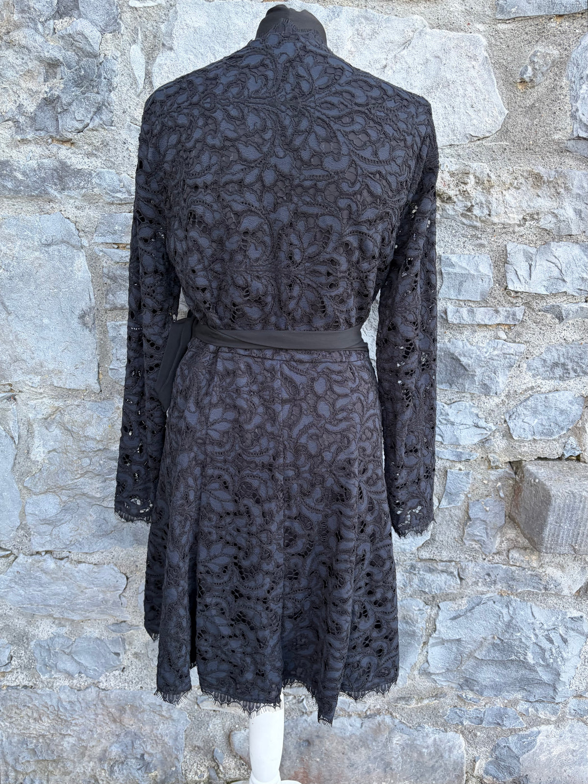 DVF Wrap black lace dress uk 10