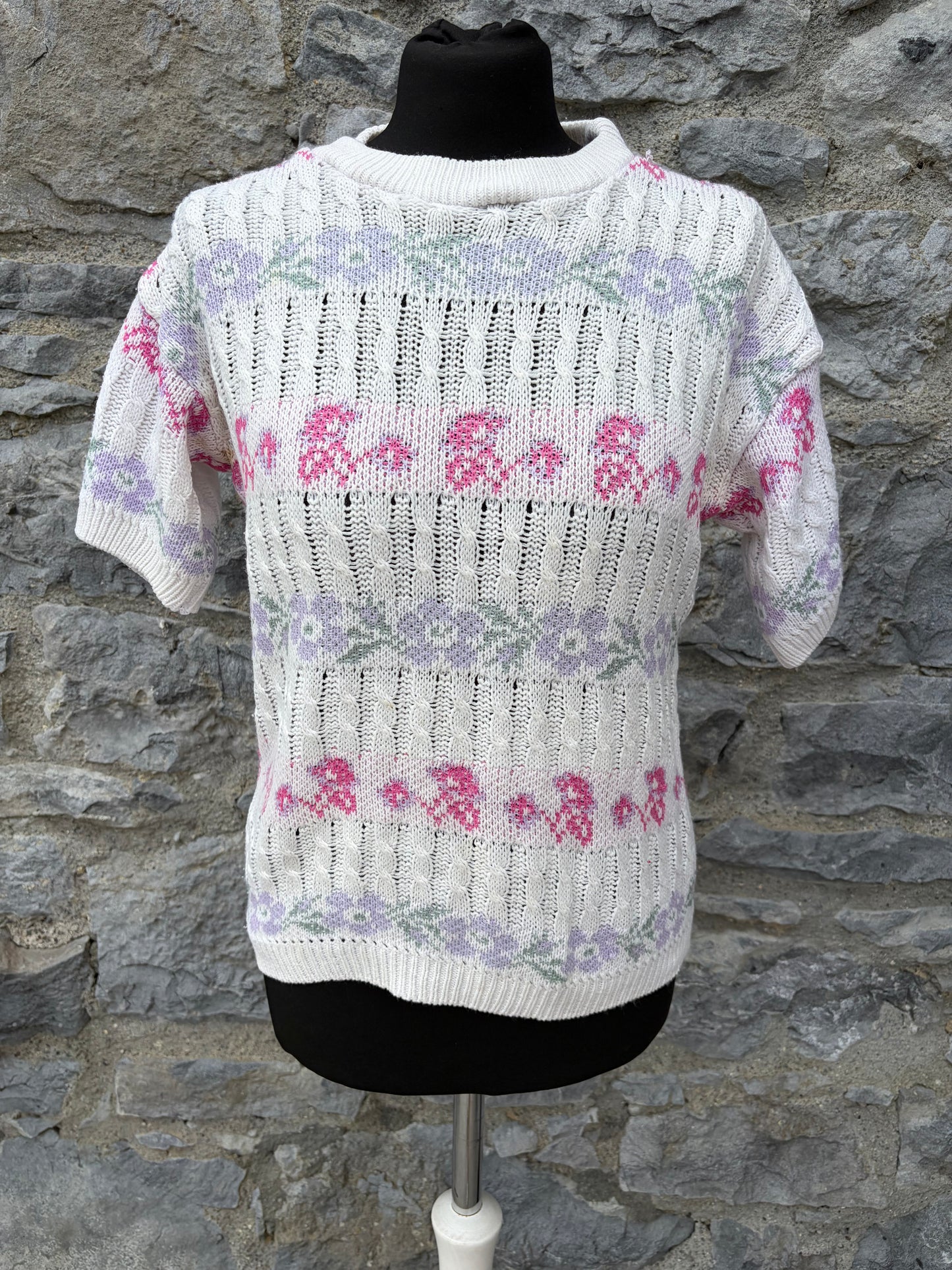 80s floral stripes knitted top uk 8-10