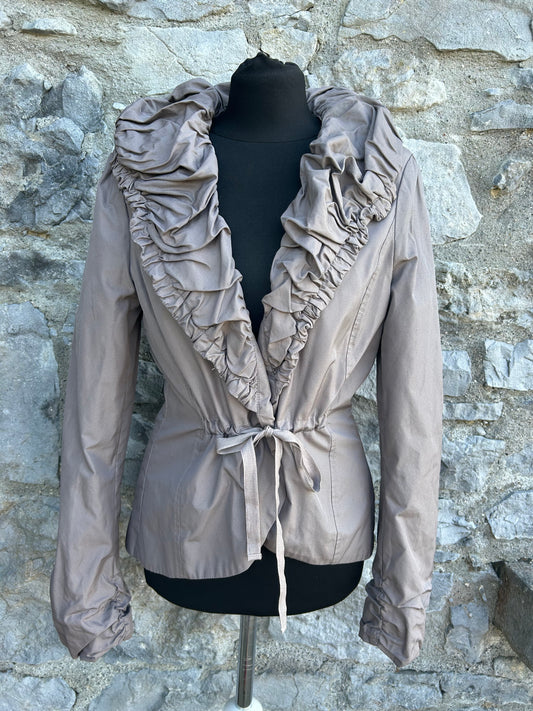 Ruffled collar beige jacket uk 10-12