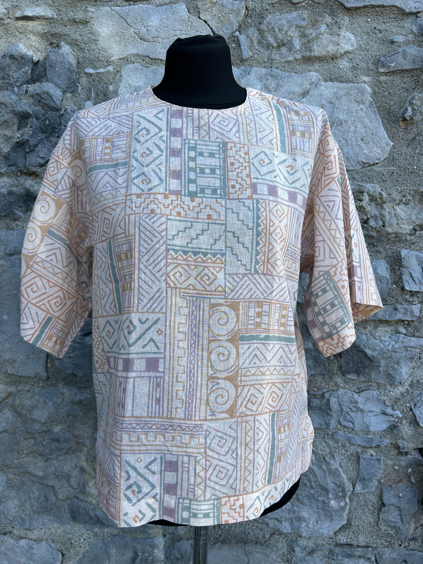 80s beige geometric top uk 10-12