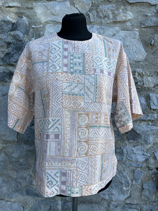 80s beige geometric top uk 10-12