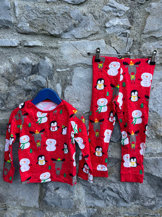 Snowmen&penguins red pj  2-3y (92-98cm)