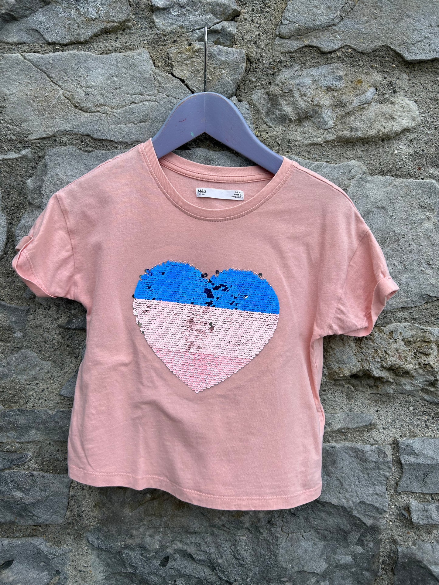 Peach sequin heart cropped T-shirt  5-6y (110-116cm)