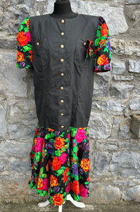 80s black&floral dress uk 12-14